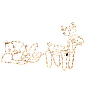 LED Christmas Reindeer and Sleigh Decoration 35 Warm White Lights Steel Frame for Yard Indoor Outdoor