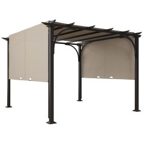 Steel Patio Pergola 10x10 with Retractable Canopy Backyard Shade Beige