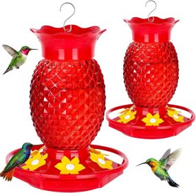 Glass Hummingbird Feeders for Outdoors Hanging Ant and Bee Proof 16OZ 2 Pack Red Pineapple Humming Bird Feeder with 6 Feeding Ports and Ant Moat