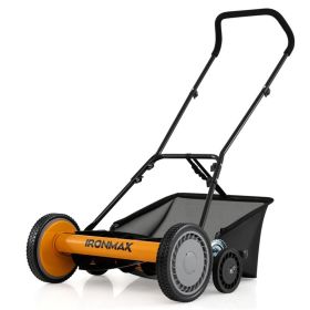 18-Inch 5-Blade Push Reel Lawn Mower with Grass Catcher, Manual Walk-Behind Mower with 4-Level Height Adjustment - Orange