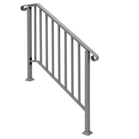 Silver Outdoor 3-Step Iron Handrail