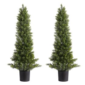 Artificial Topiary Cedar Trees, 36 inch 2 Set Faux Pine Shrubs Plants, Fake Silk Tree Look Real