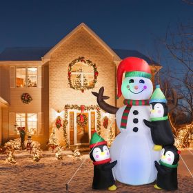 5.9FT Christmas Inflatable Decoration - Snowman & 3 Penguins with 5 LED Lights Includes Stakes/Ropes/Sandbags for Yard, Garden, Outdoor Indoor De