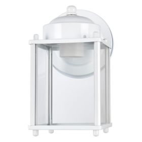 8" Classic White Outdoor Wall Light, Metal Fixture Clear Glass Lens, Bulb Not Included
