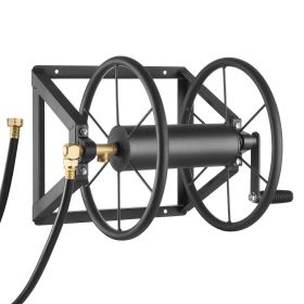 Wall Mounted Garden Hose Reel, Holds 200 ft 5/8-inch Manual Water Hose Winder, Heavy-Duty Steel, Outdoor Reel with Brass Fitting & 5ft Leader Hos