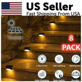 8 Pack New Solar Deck Step Lights Outdoor Waterproof LED Lamps For Stairs, Fence, or Steps (Option: black)