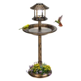 Bronze Bird Bath and Feeder, With Solar Light, Bird Bath 51x51x106cm Plastic Round (Option: Bronze)