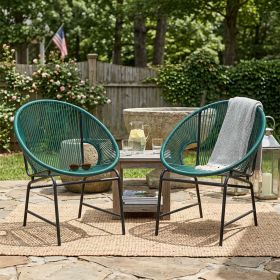 OUTDOOR PATIO WICKER CHAIR,  SET OF 2 (Color: Teal)